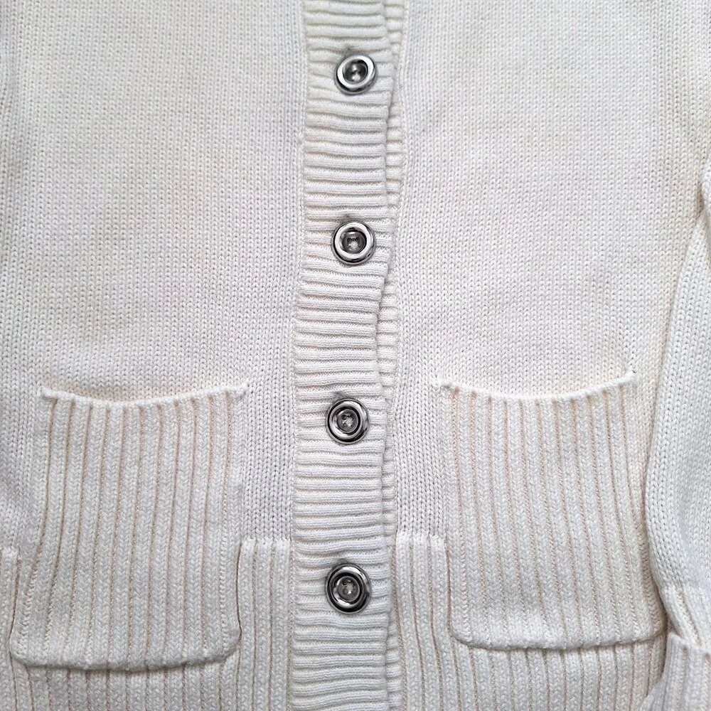 Banana Republic 100% Cotton Cream Cardigan with Pockets - Picture 4 of 8